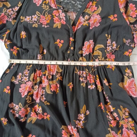 Torrid Mini Challis Shirt Dress Black Pink Floral Flowy Rayon Plus Size 2X  2 - Picture 11 of 12